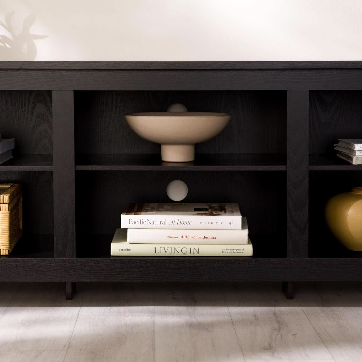 Wren Classic 6 Cubby TV Stand Black 70 Inch for 80 Inch TVs