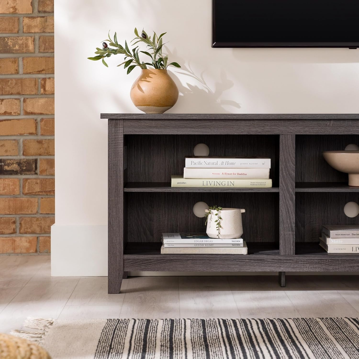 Wren Classic 70 Inch TV Stand Charcoal With 6 Cubby