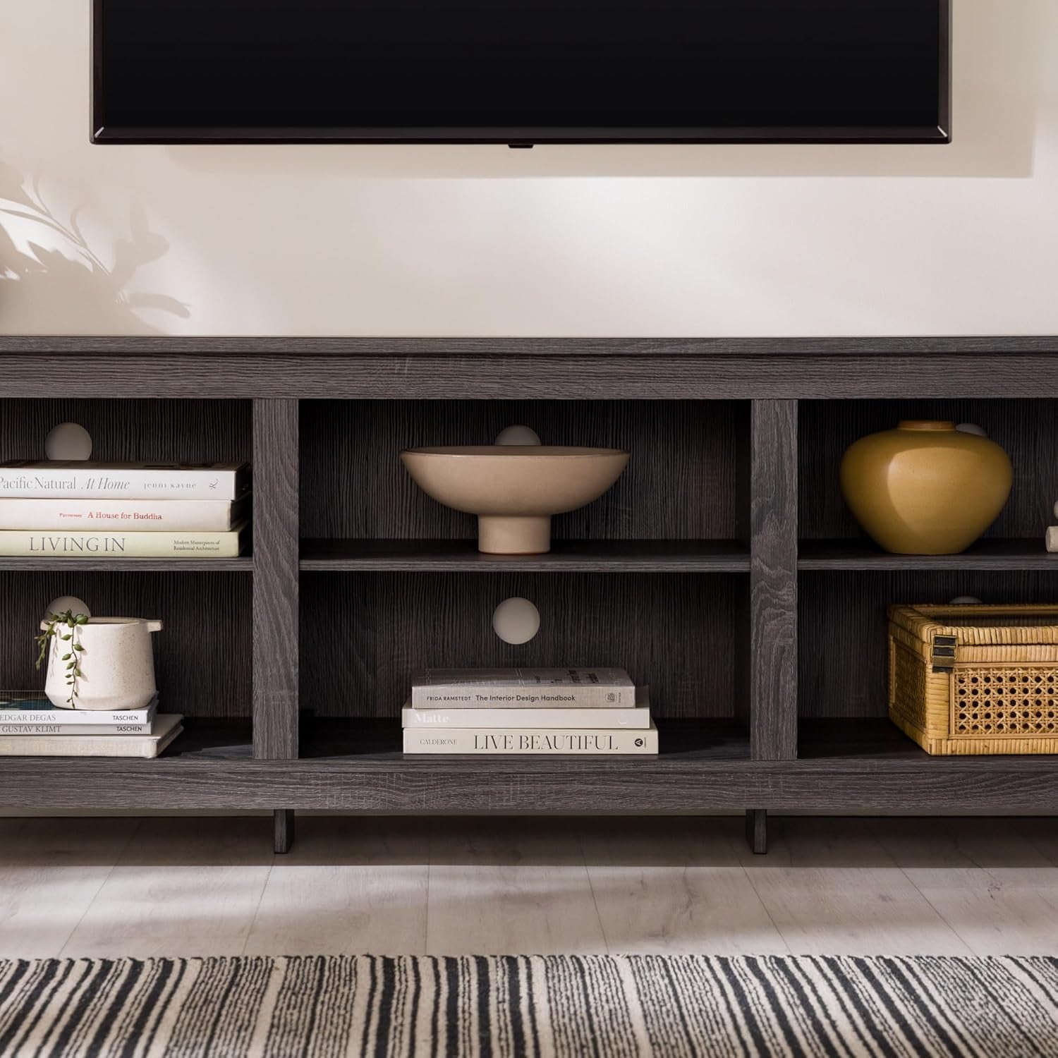 Wren Classic 70 Inch TV Stand Charcoal With 6 Cubby