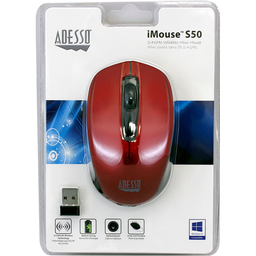 Wrls Optical Wheel Mouse Red,Optical Sensor Nano Receiver