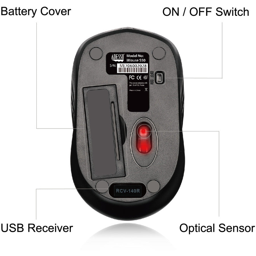 Wrls Optical Wheel Mouse Red,Optical Sensor Nano Receiver