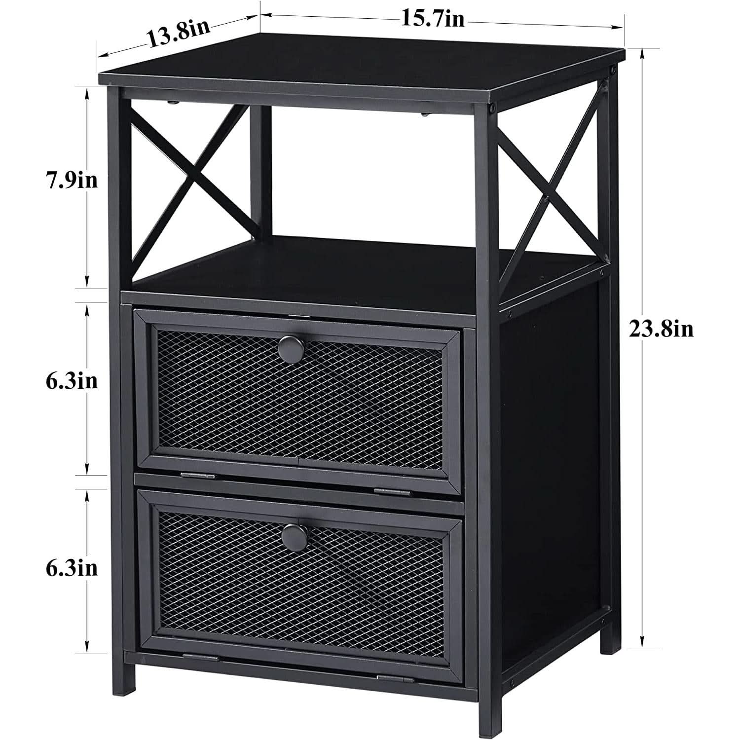 X Design Black Nightstand End Table With Flip Drawers
