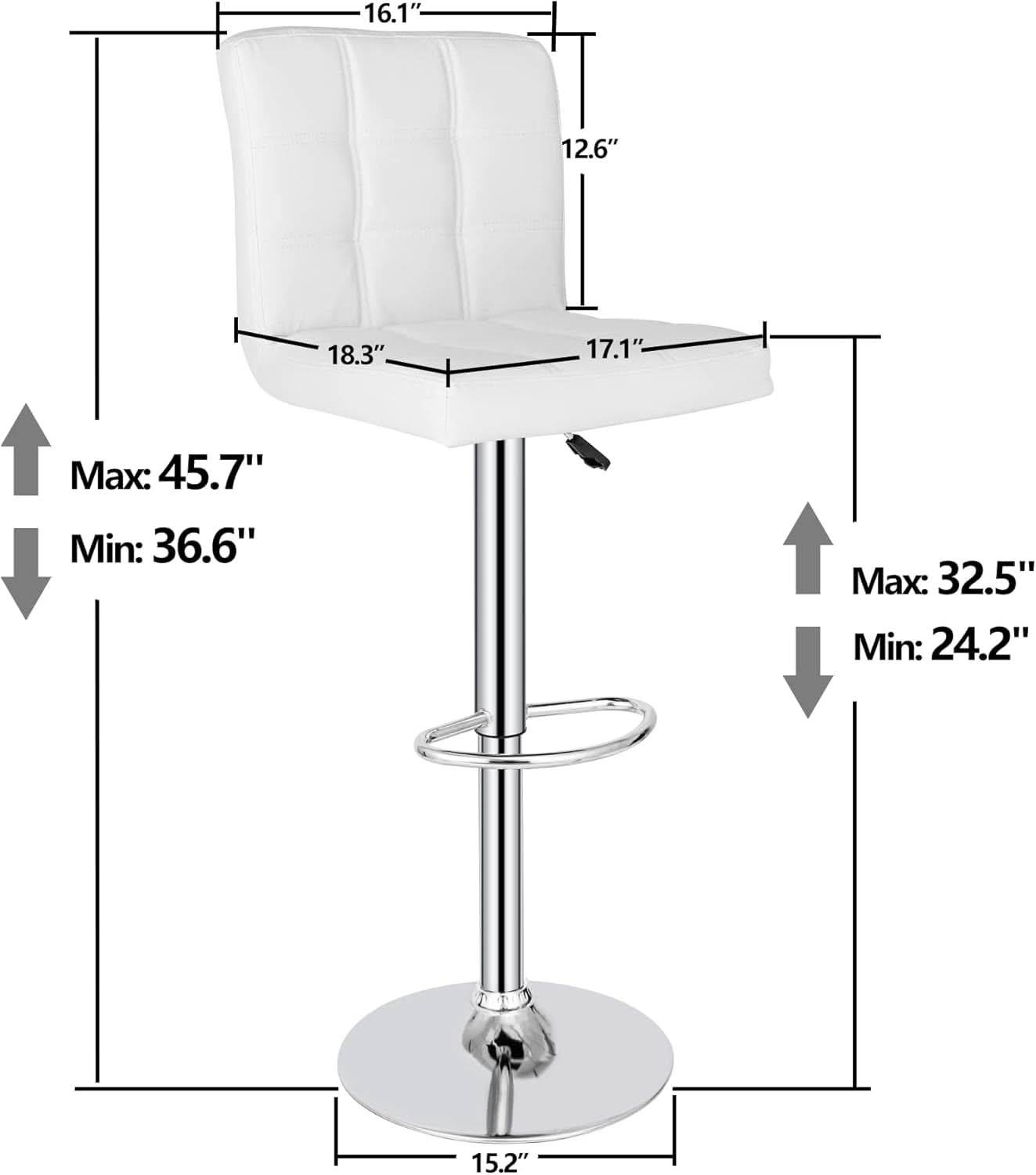 X Large White Adjustable Counter Height Bar Stools Swivel 4 Pack