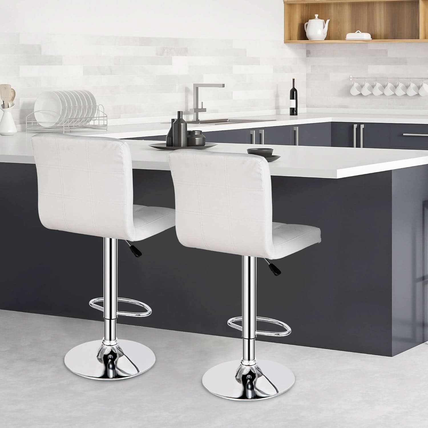 X Large White Adjustable Counter Height Bar Stools Swivel 4 Pack