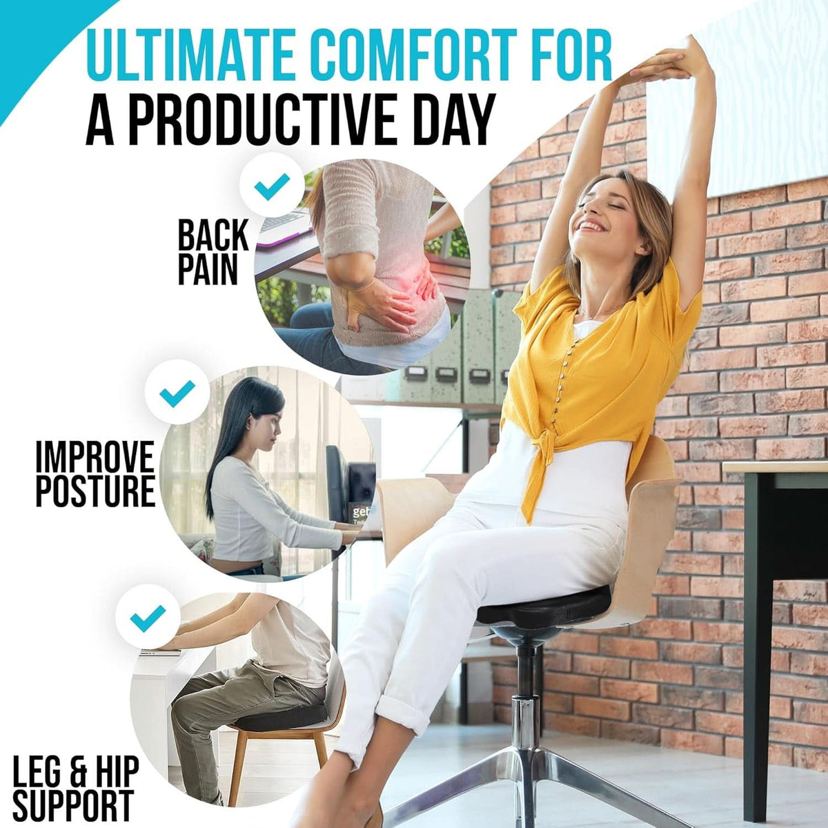 XL Memory Foam Seat Cushion Lumbar Support Office Chair