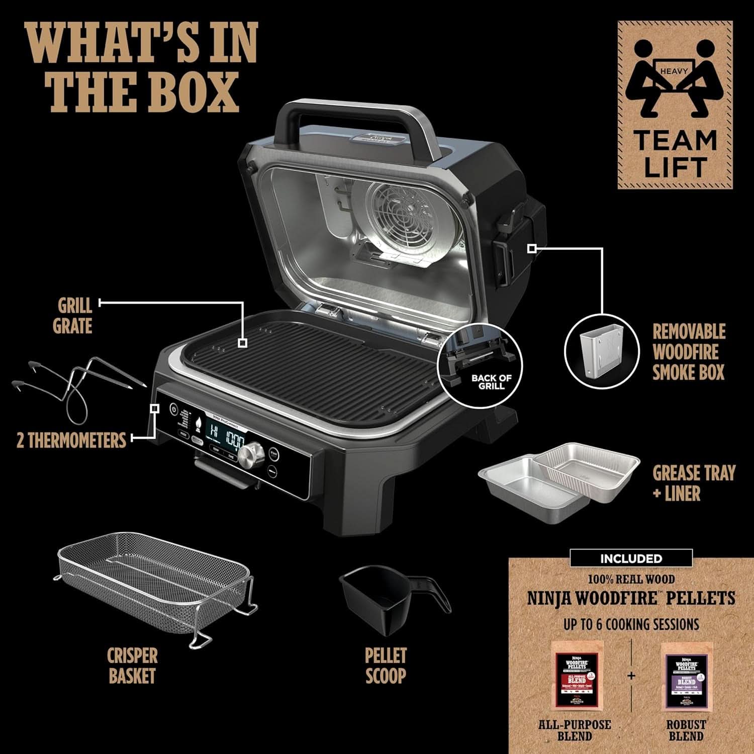 XL Smart Grill Smoker 7 In 1 With App Control Black