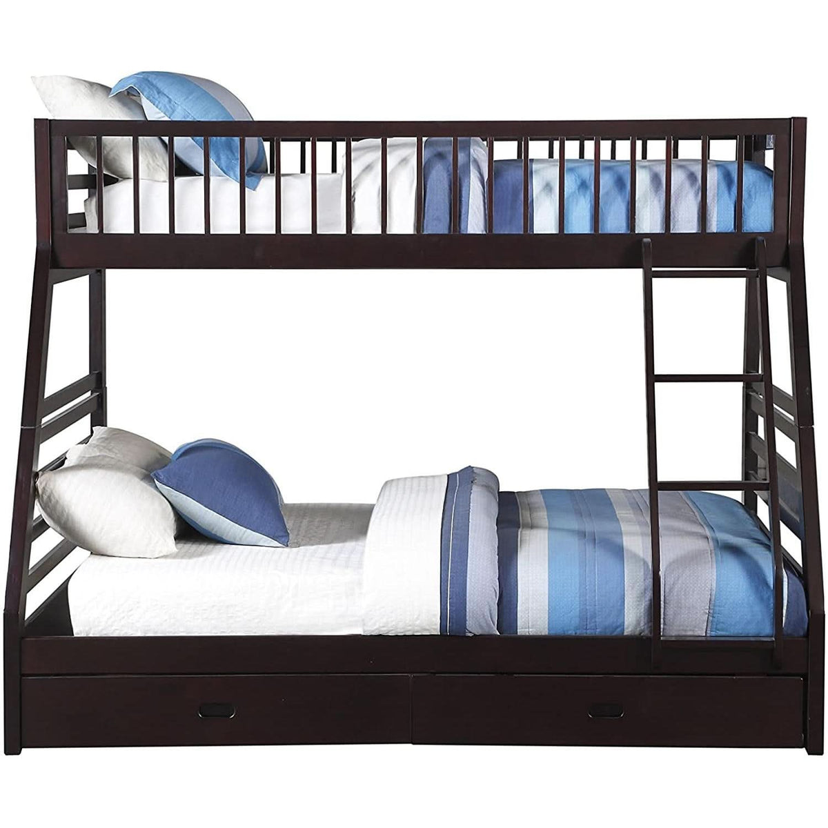 XL Twin Over Queen Bunk Bed With Drawers Espresso Finish