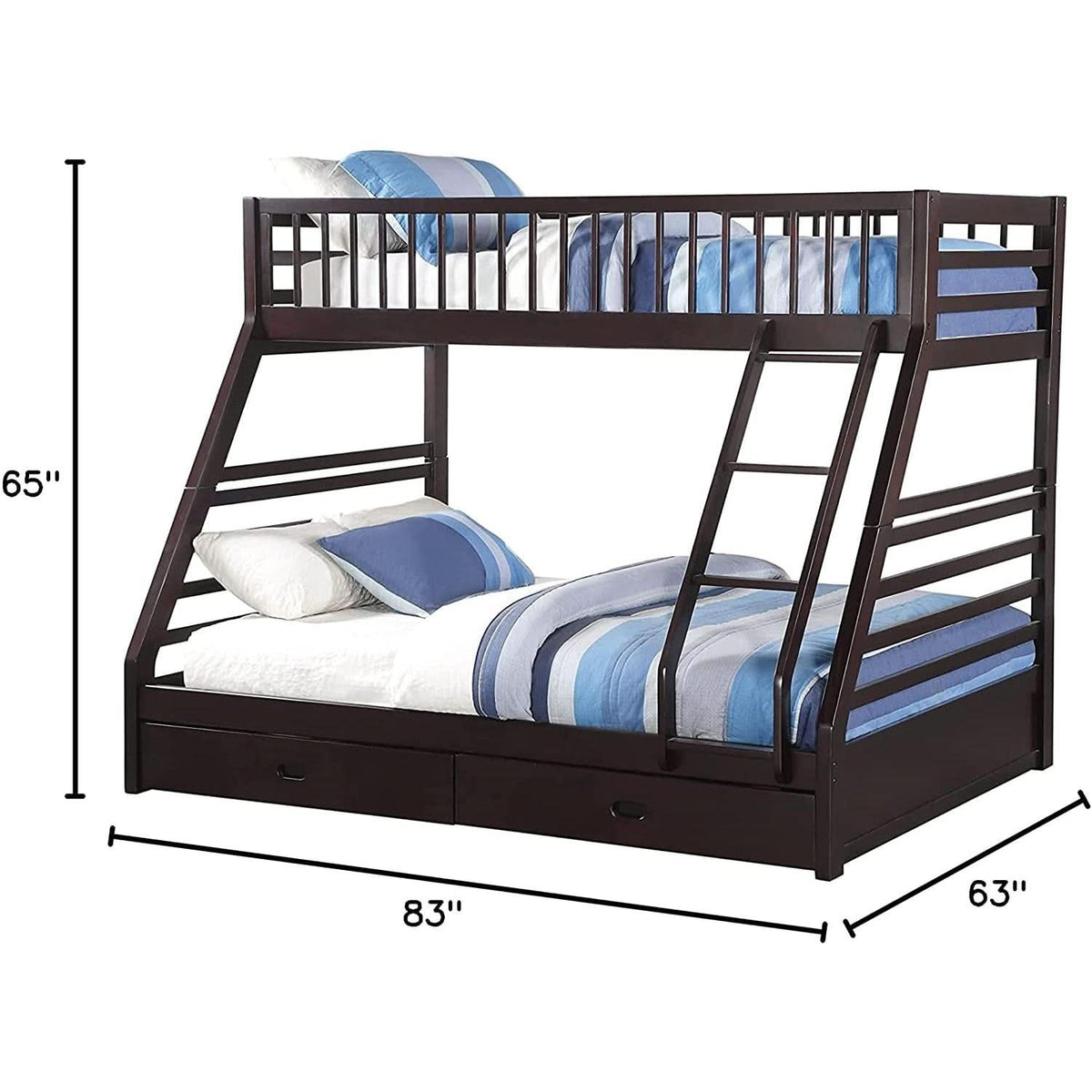 XL Twin Over Queen Bunk Bed With Drawers Espresso Finish