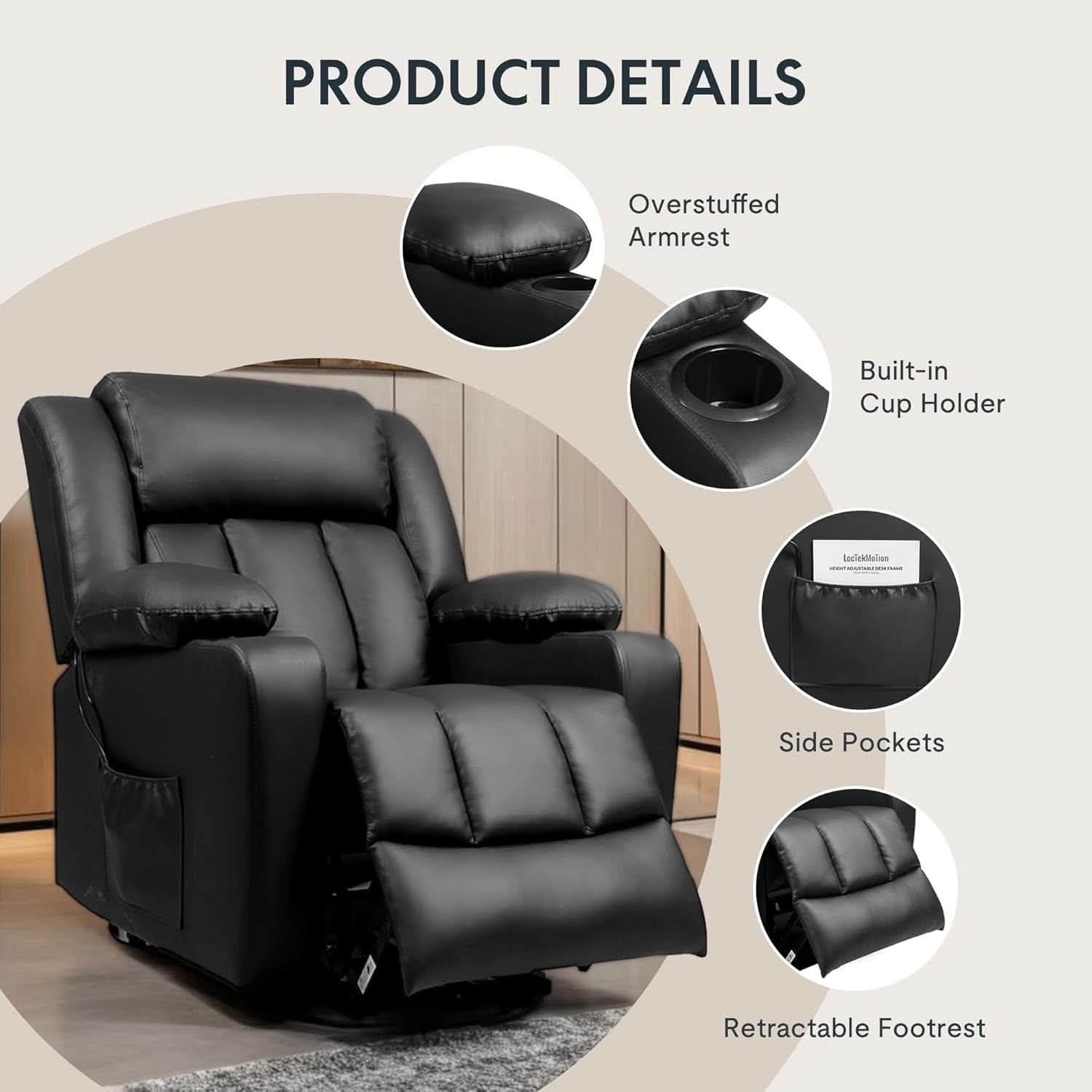 XL31 Power Lift Recliner For Elderly Black Massage
