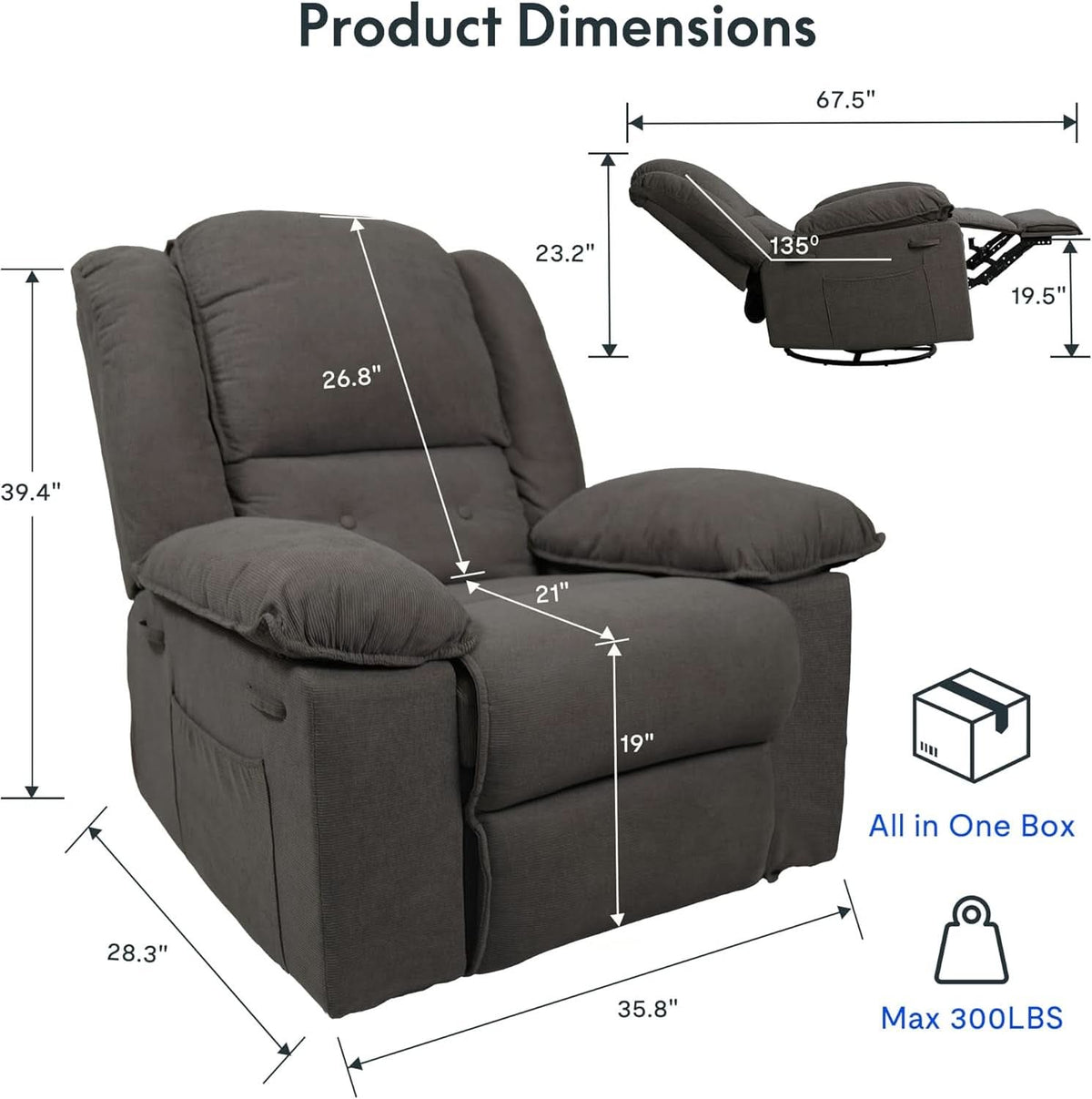 XRC2 Swivel Rocker Recliner Chair Brown With Massage And Heat