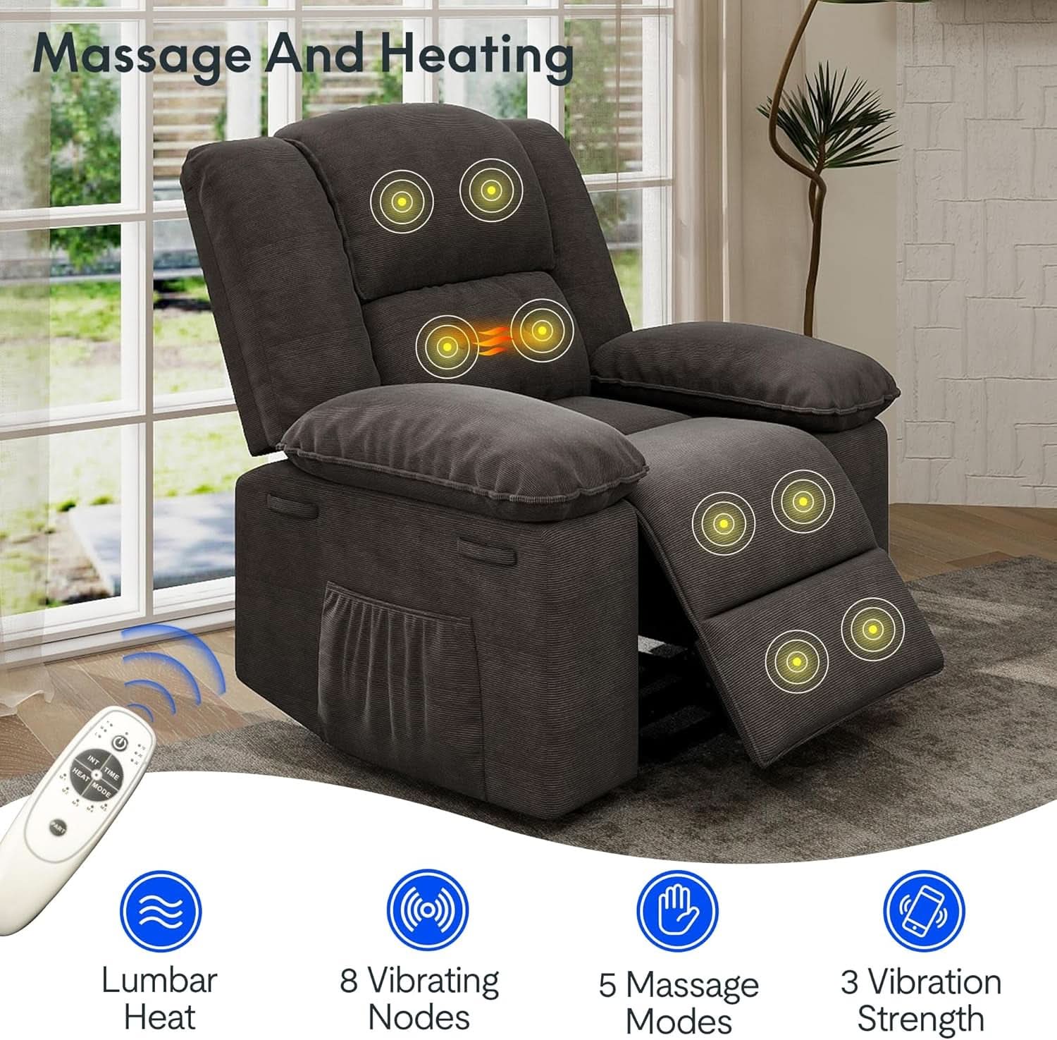 XRC2 Swivel Rocker Recliner Chair Brown With Massage And Heat
