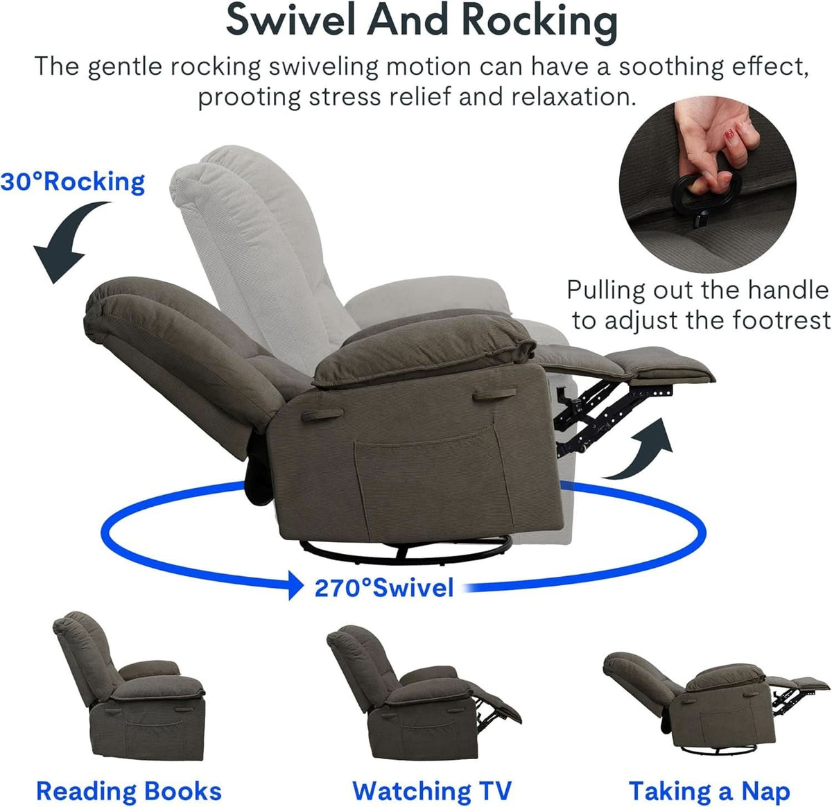 XRC2 Swivel Rocker Recliner Chair Brown With Massage And Heat