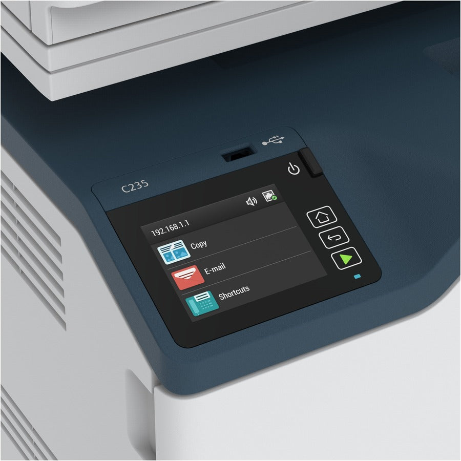 Xerox C235/DNI Laser Multifunction Printer-Color-Copier/Fax/Scanner-24 ppm Mono/24 ppm Color Print-600x600 dpi Print-Automatic Duplex Print-30000 Pages-251 sheets Input-3600 dpi Optical Scan-Wireless LAN-Mopria-Wi-Fi Direct-Chromebook