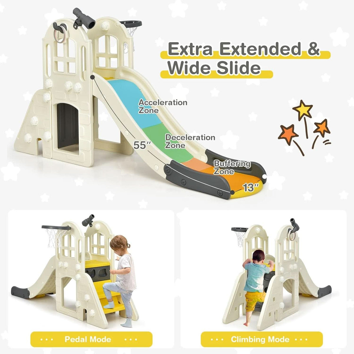 Yellow 7-In-1 Outdoor Kids Playhouse With Slide And Picnic