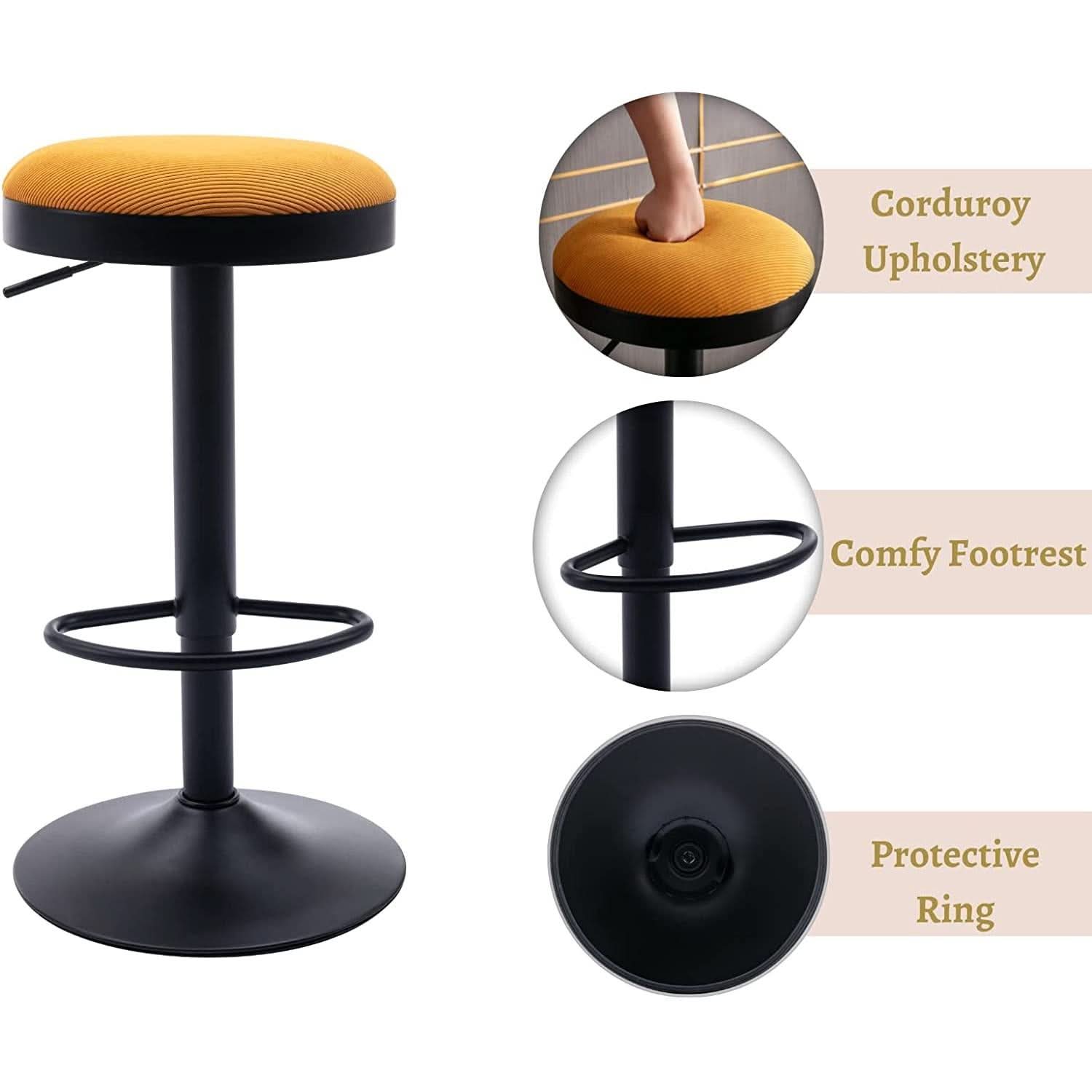 Yellow Fabric Swivel Bar Stool Set Of 2 Height Adjustable