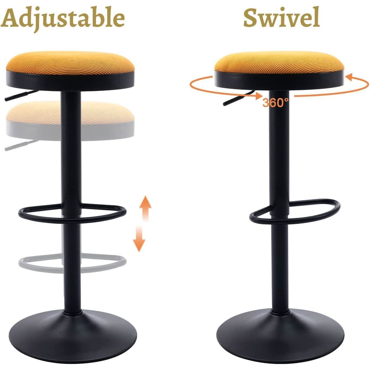 Yellow Fabric Swivel Bar Stool Set Of 2 Height Adjustable
