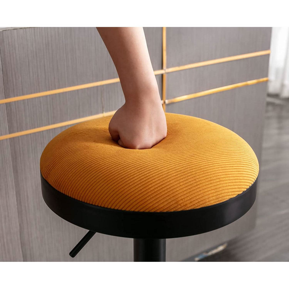 Yellow Fabric Swivel Bar Stool Set Of 2 Height Adjustable
