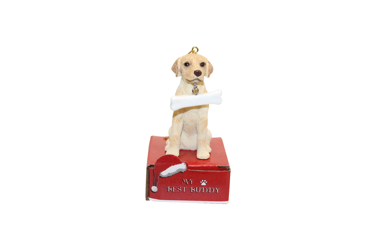 Yellow Labrador with Bone Ornament