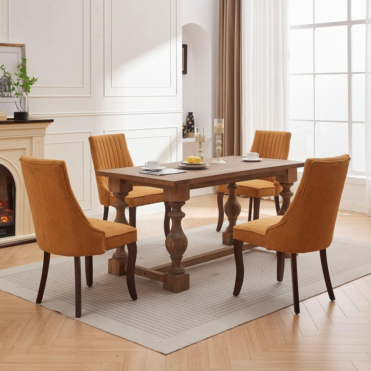 Yellow Linen Dining Chairs Set Of 4 Channel Tufted