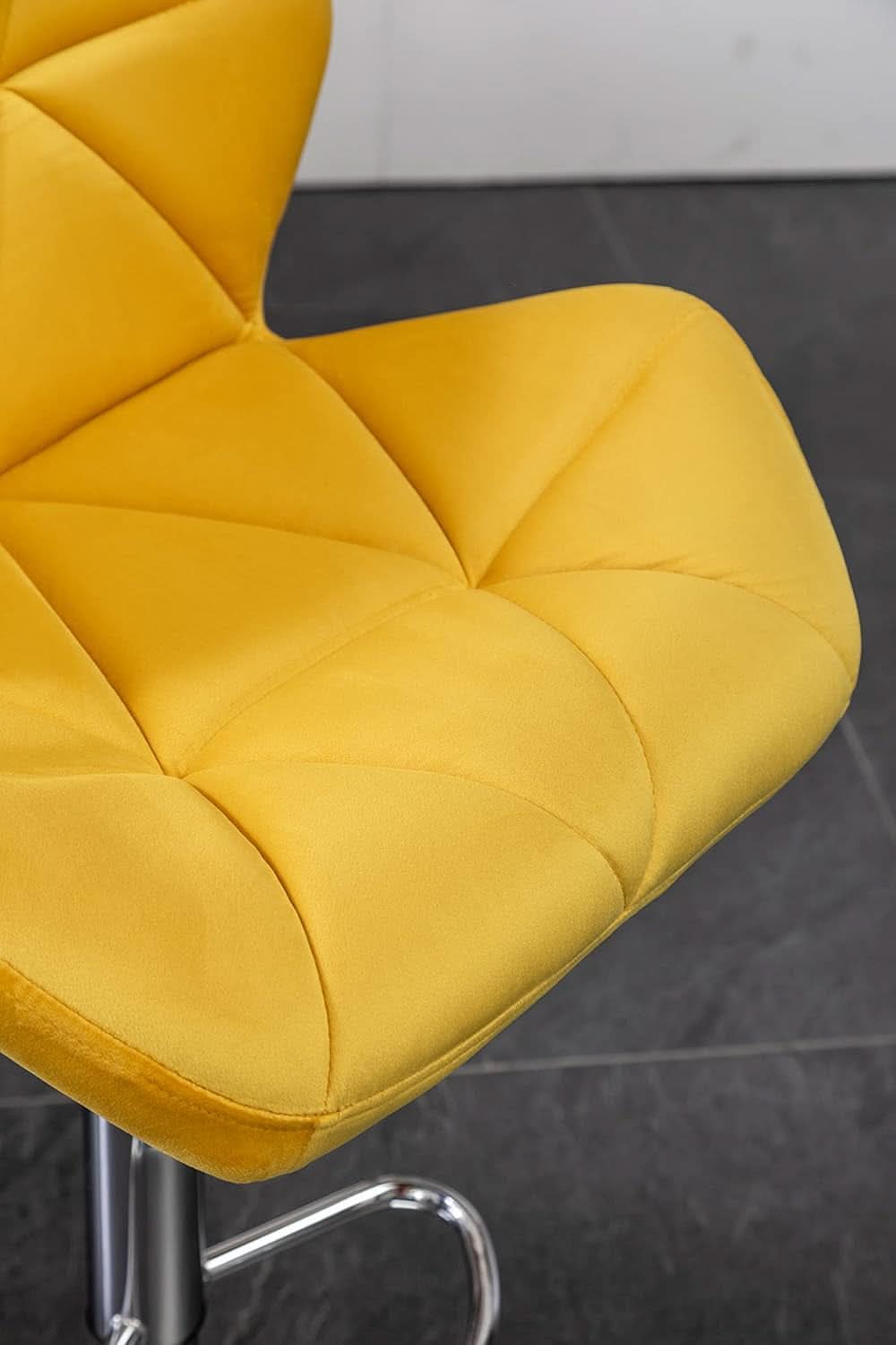 Yellow Velvet Diamond Tufted Swivel Barstools Set Of 2