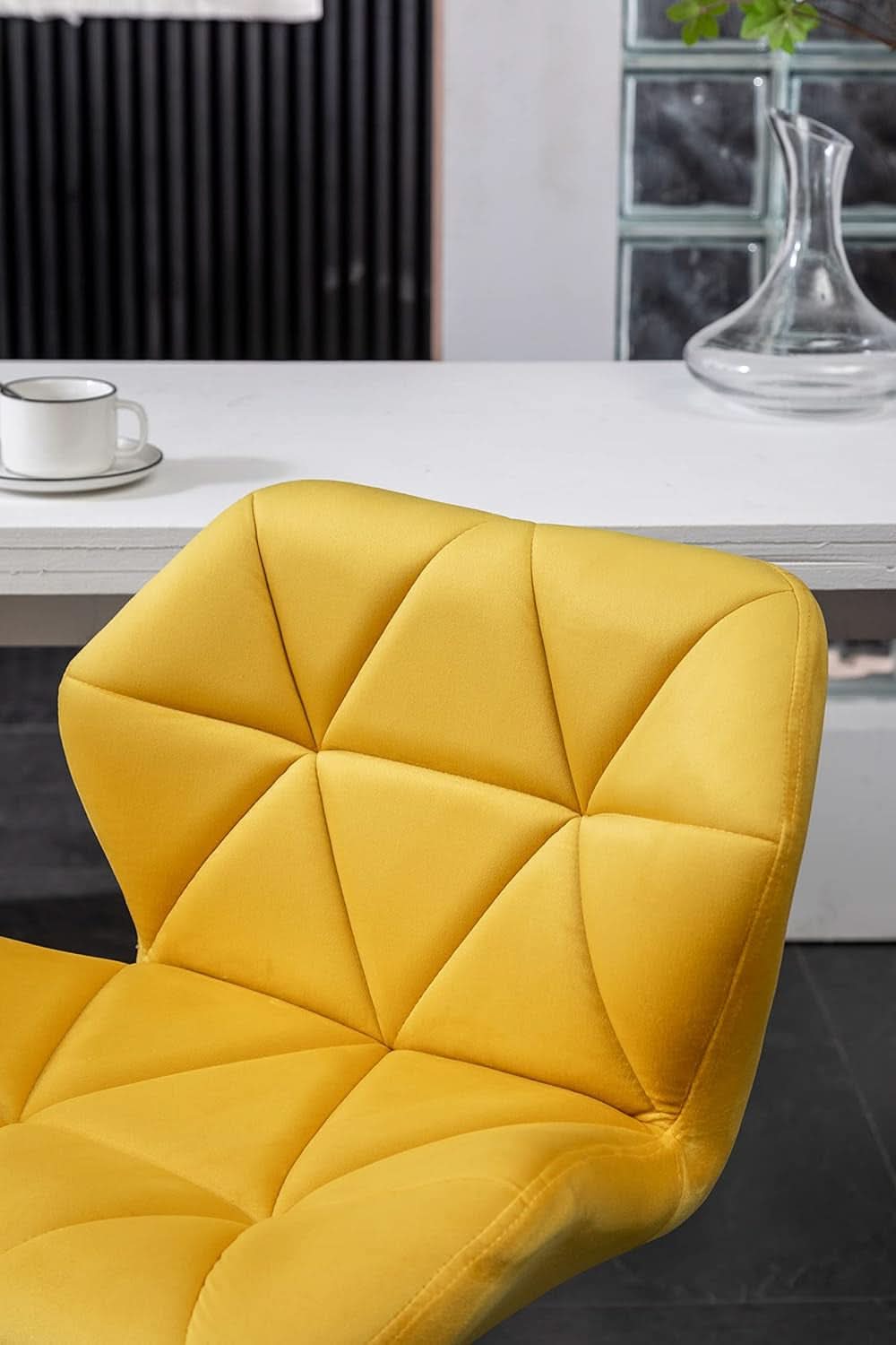 Yellow Velvet Diamond Tufted Swivel Barstools Set Of 2