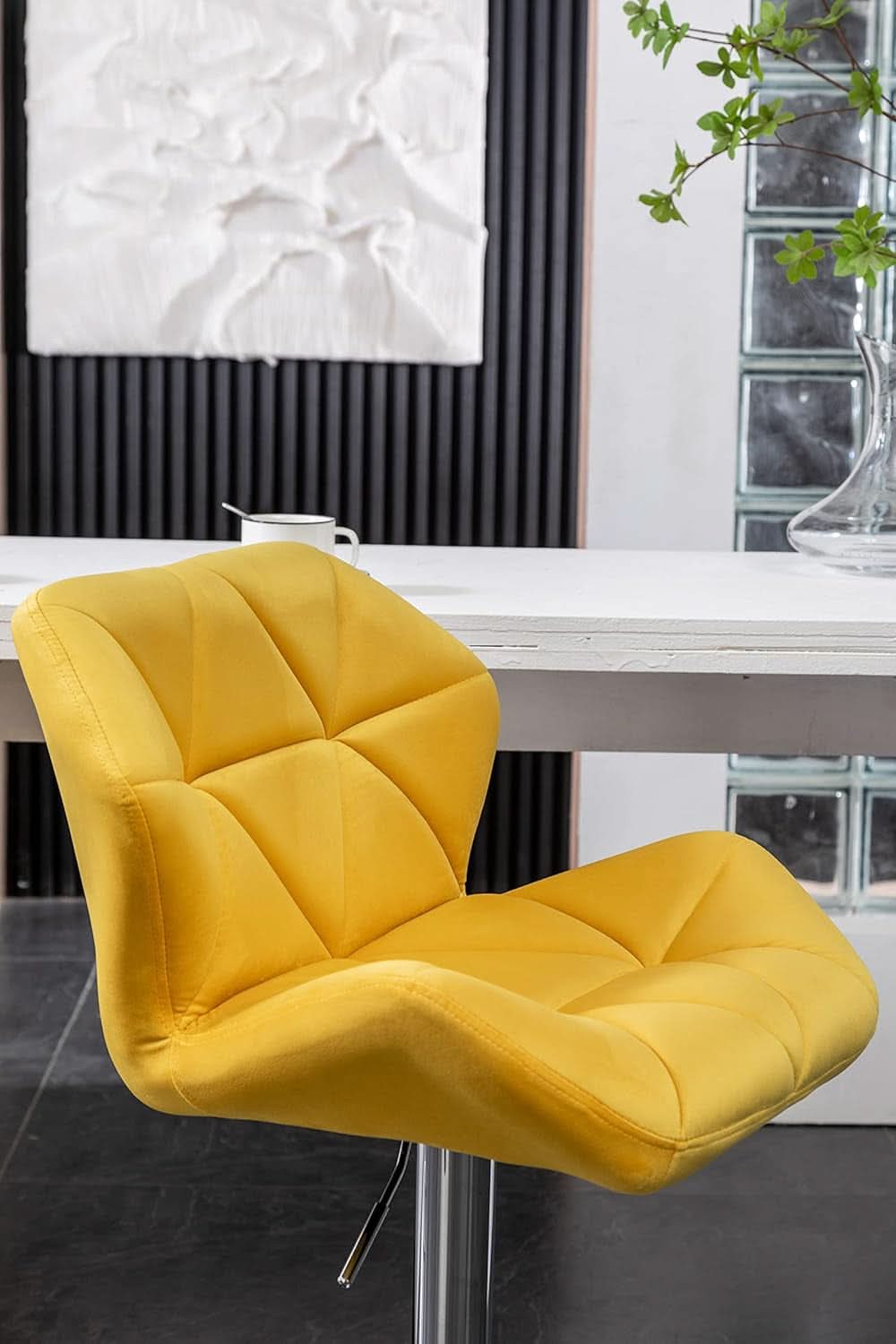 Yellow Velvet Diamond Tufted Swivel Barstools Set Of 2