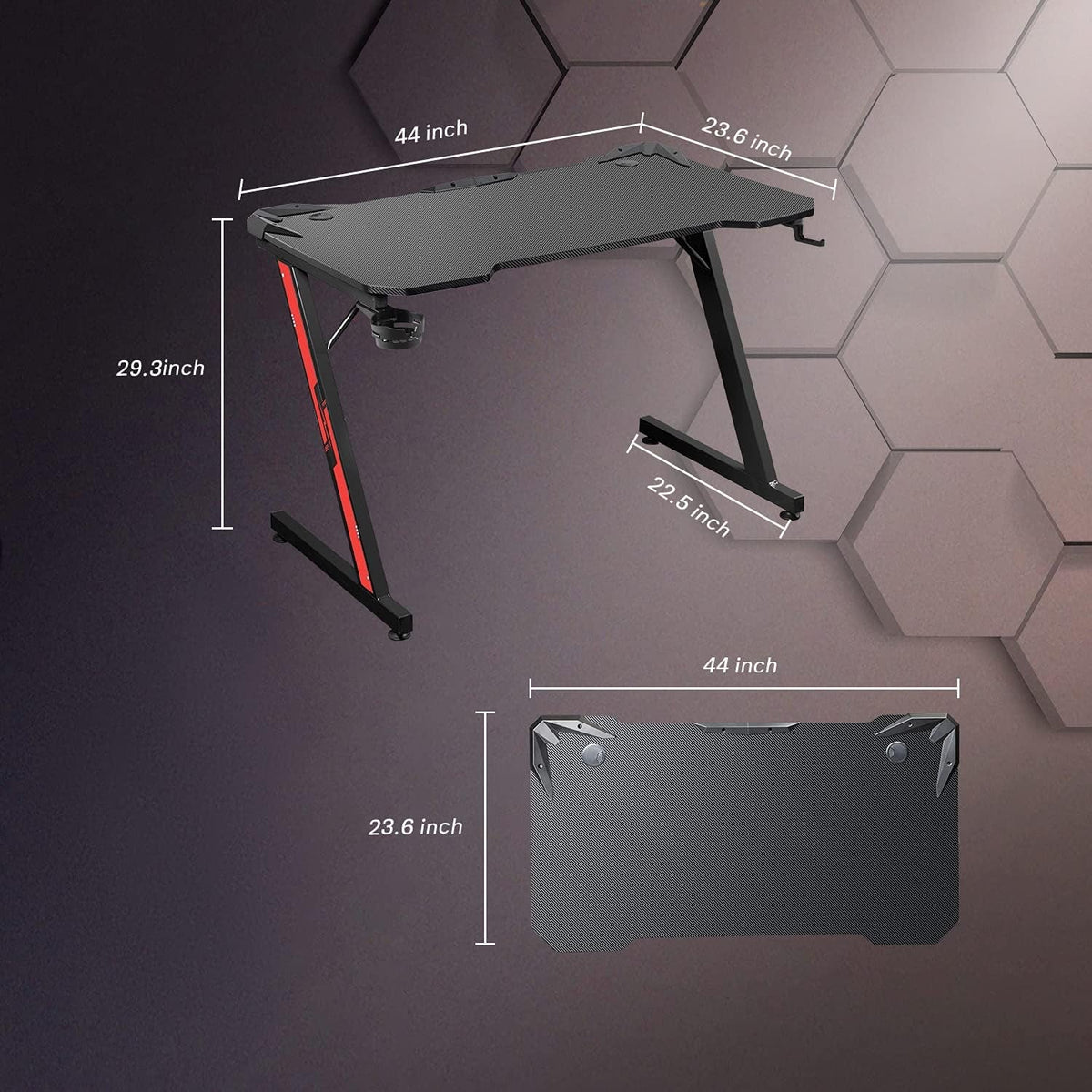 Z Shaped Carbon Fiber Gaming Desk 44 Inch Home Office