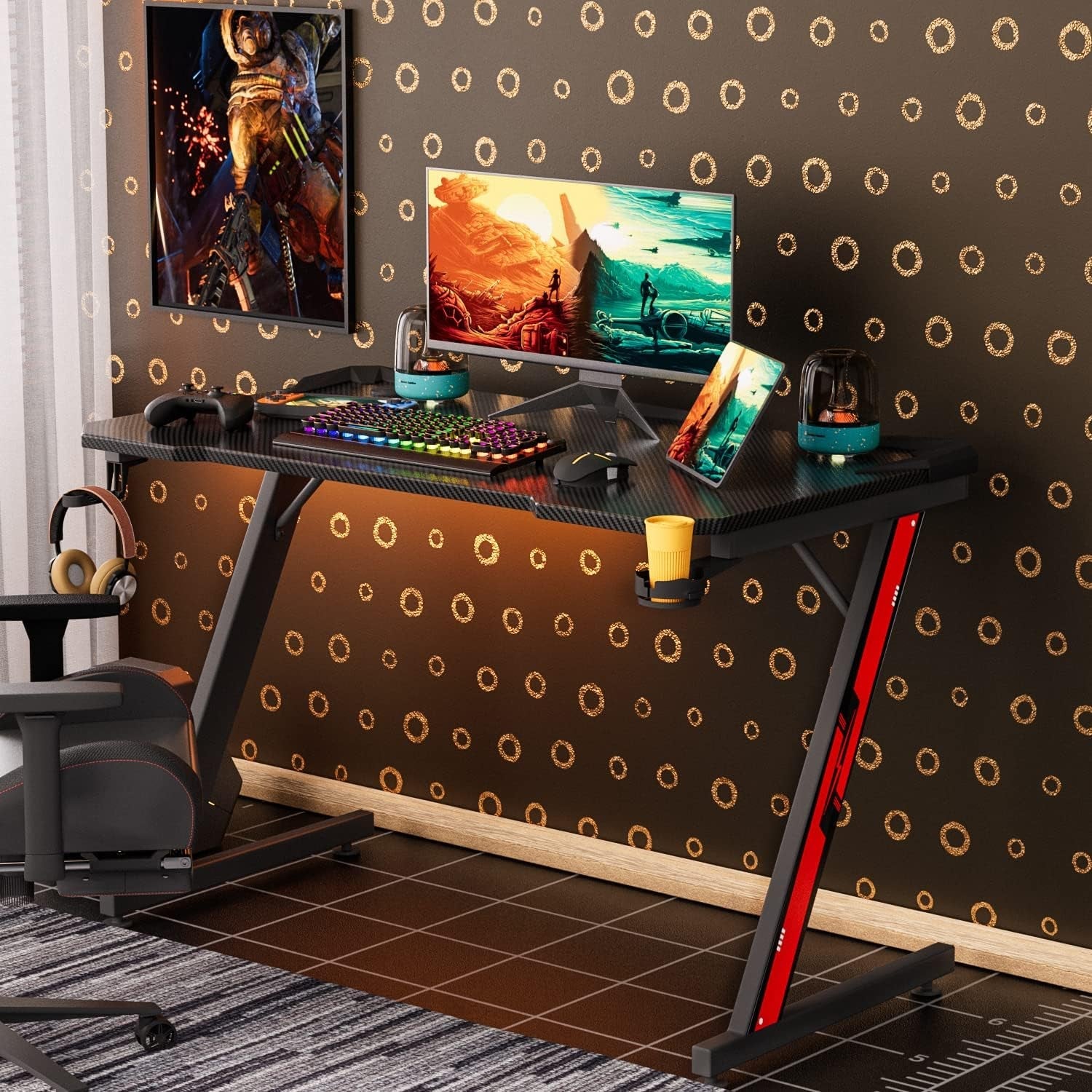 Z Shaped Carbon Fiber Gaming Desk 44 Inch Home Office