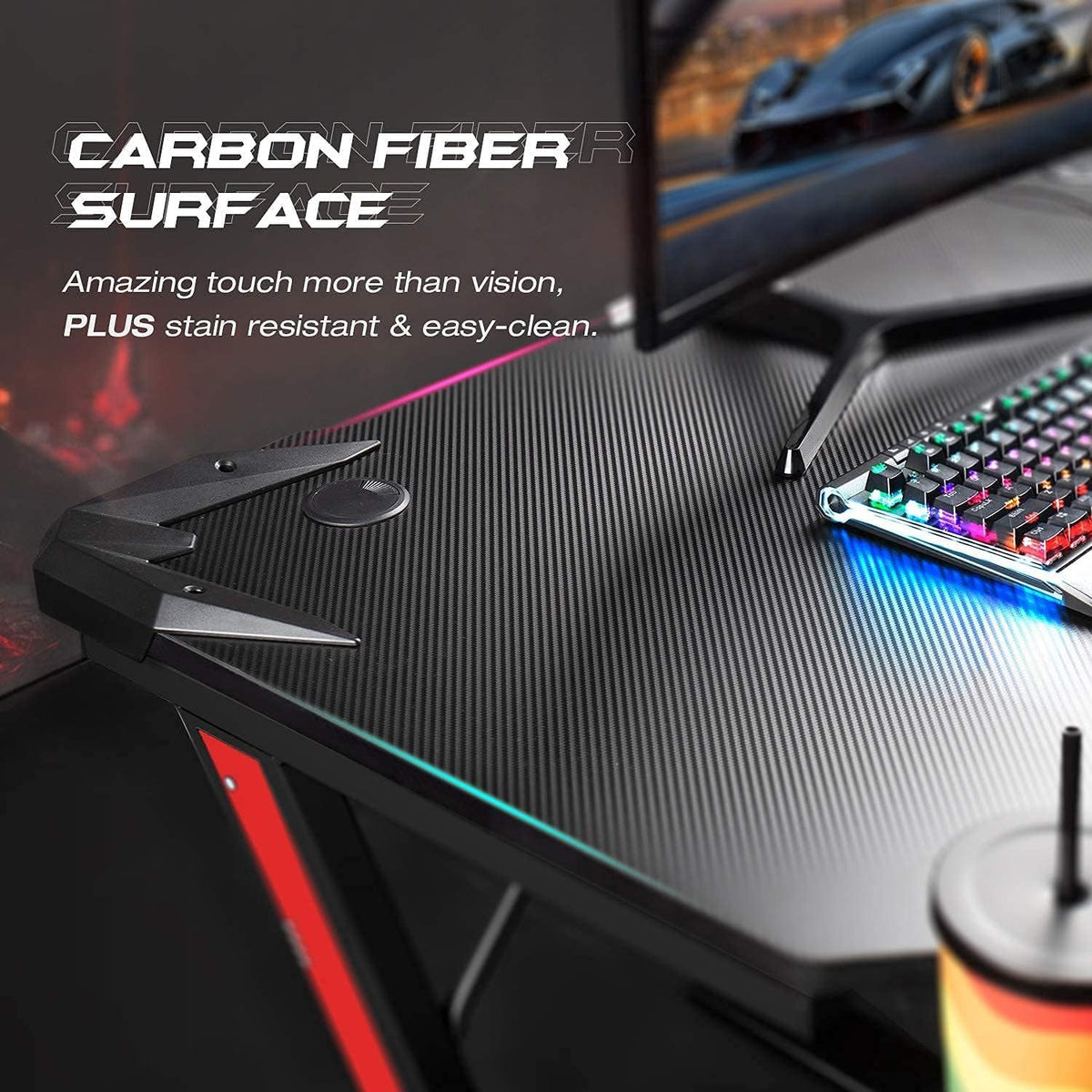 Z Shaped Carbon Fiber Gaming Desk 44 Inch Home Office