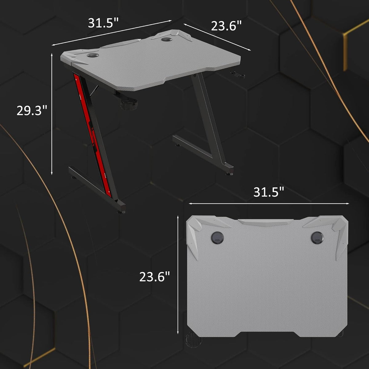 Z Shaped Gaming Desk 32 Inch With Carbon Fiber Surface