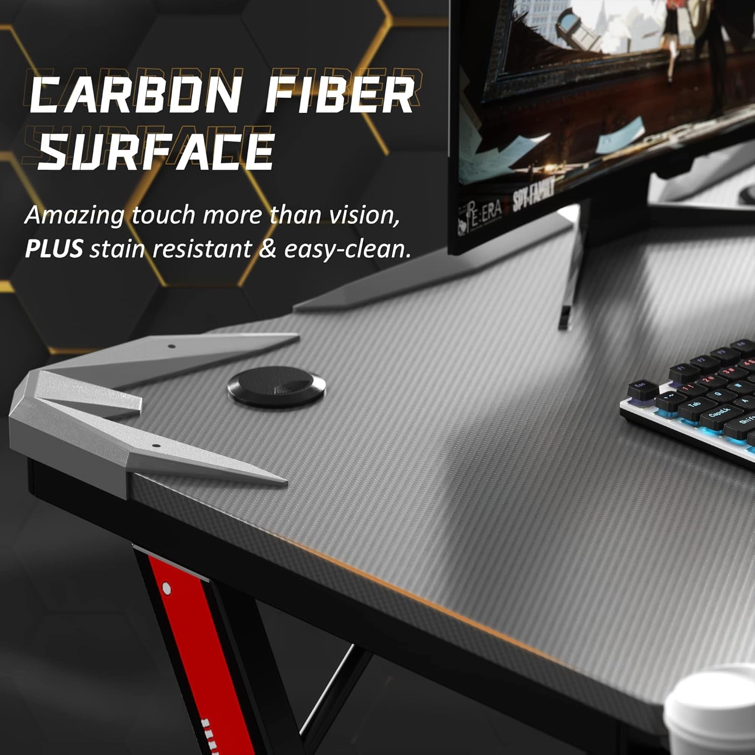 Z Shaped Gaming Desk 32 Inch With Carbon Fiber Surface