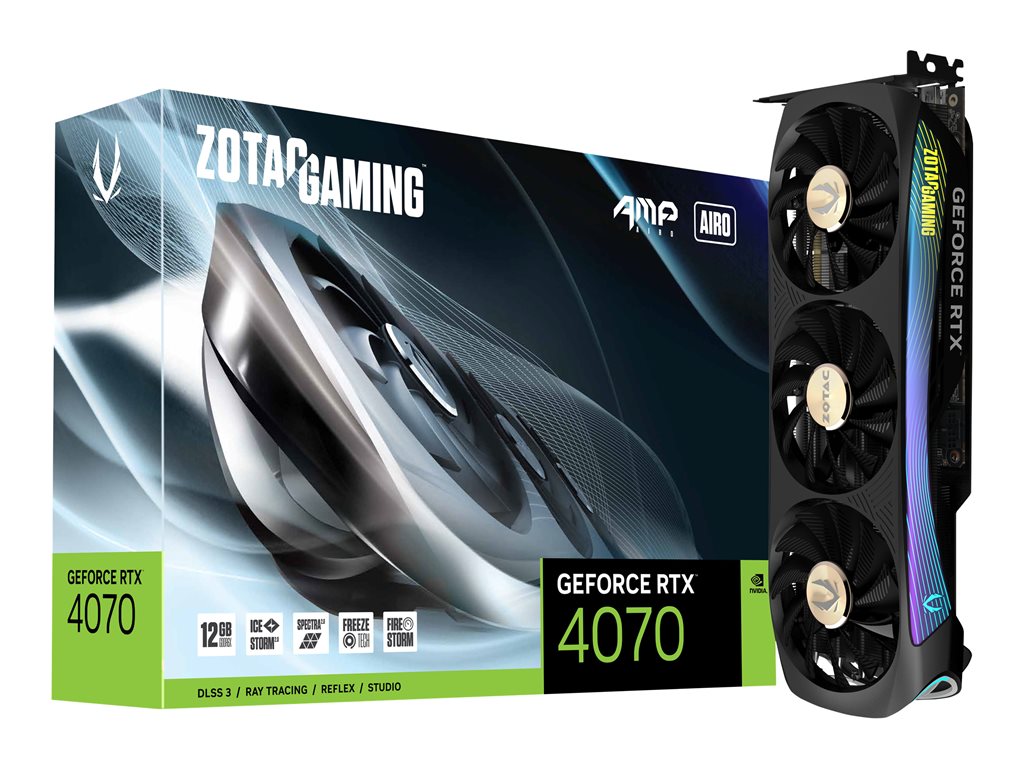 ZOTAC GAMING GeForce RTX 4070 AMP AIRO - Graphics card - GeForce RTX 4070 - 12 GB GDDR6X - PCIe 4.0 x16 - 3 x DisplayPort, HDMI ZT-D40700F-10P
