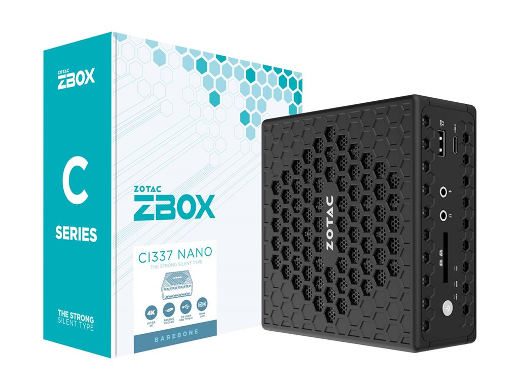 ZOTAC ZBOX C Series CI337 nano - Barebone - mini PC 1 x N-series N100 / up to 3.4 GHz - RAM 0 GB - UHD Graphics - IEEE