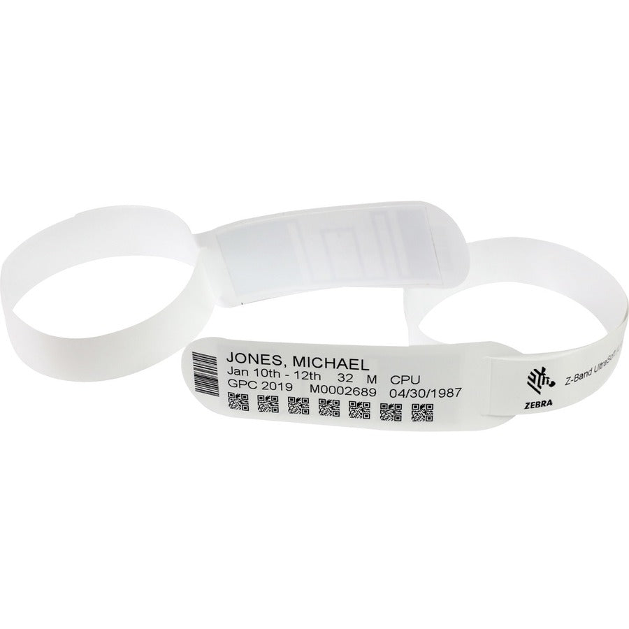 Zebra Z-Band UltraSoft Wristband Cartridge Kit (White) - 3/4 Width x 11 Length - Permanent