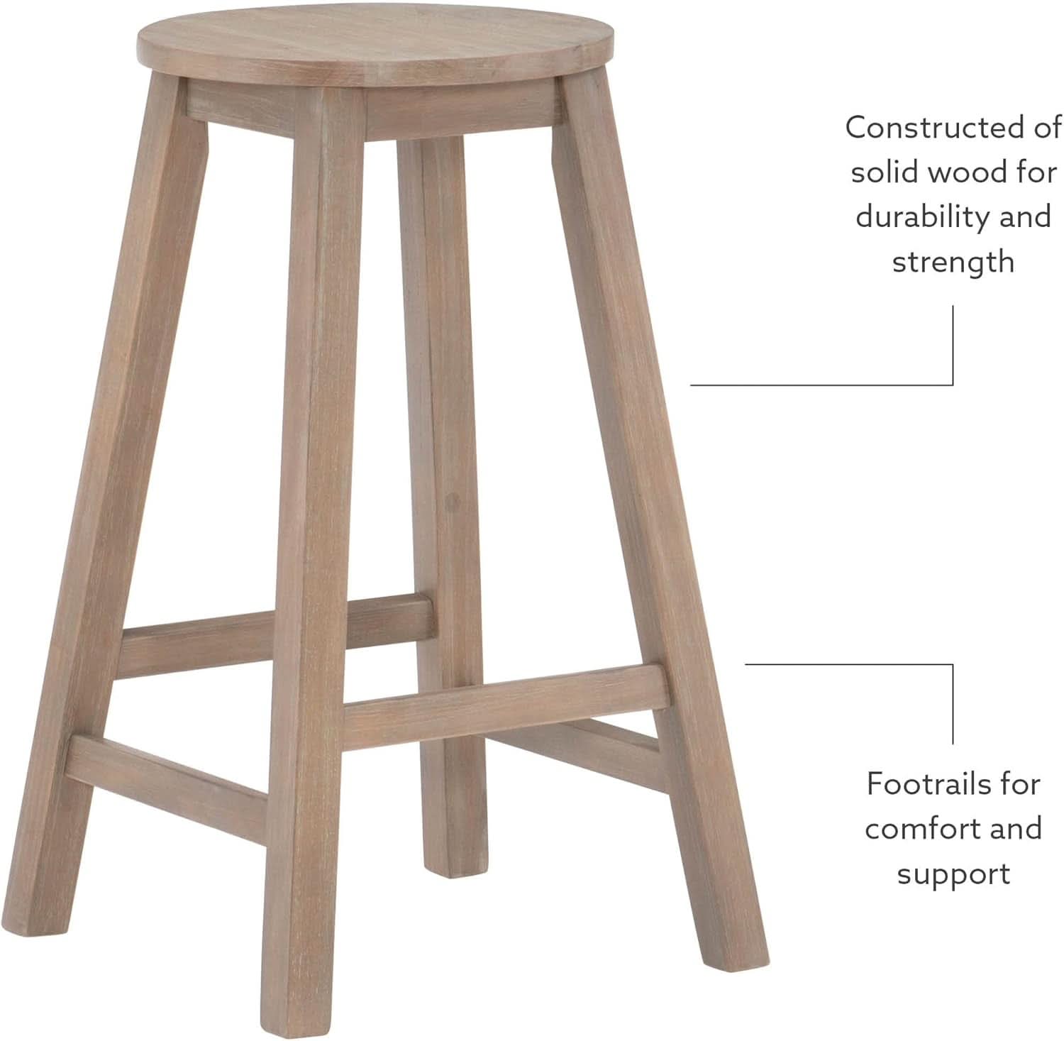 Zeke Grey Wash 24 Inch Counter Stool Round Seat Modern