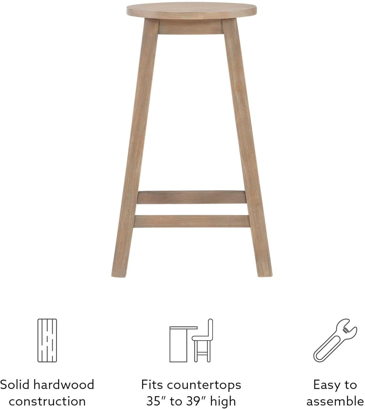Zeke Grey Wash 24 Inch Counter Stool Round Seat Modern