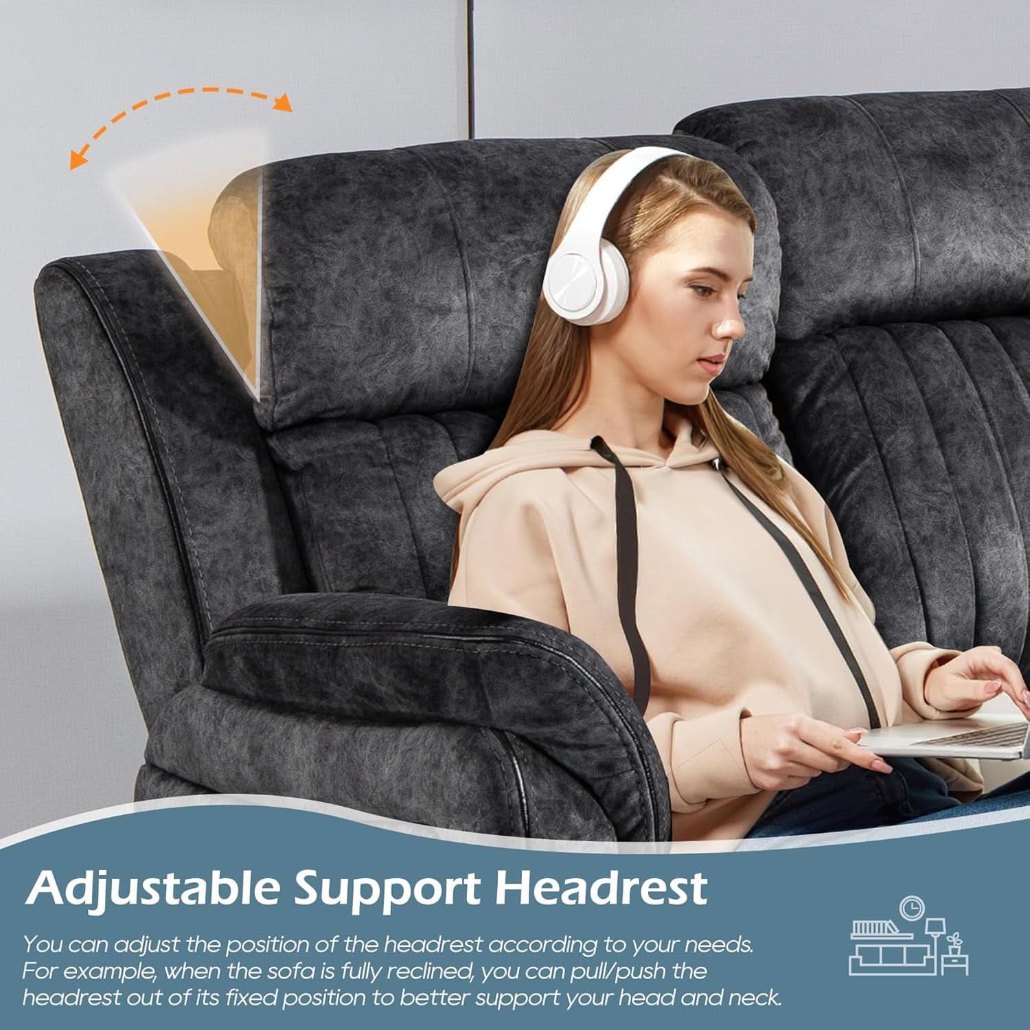 Zero Gravity Power Reclining Sofa Grey With USB Ports