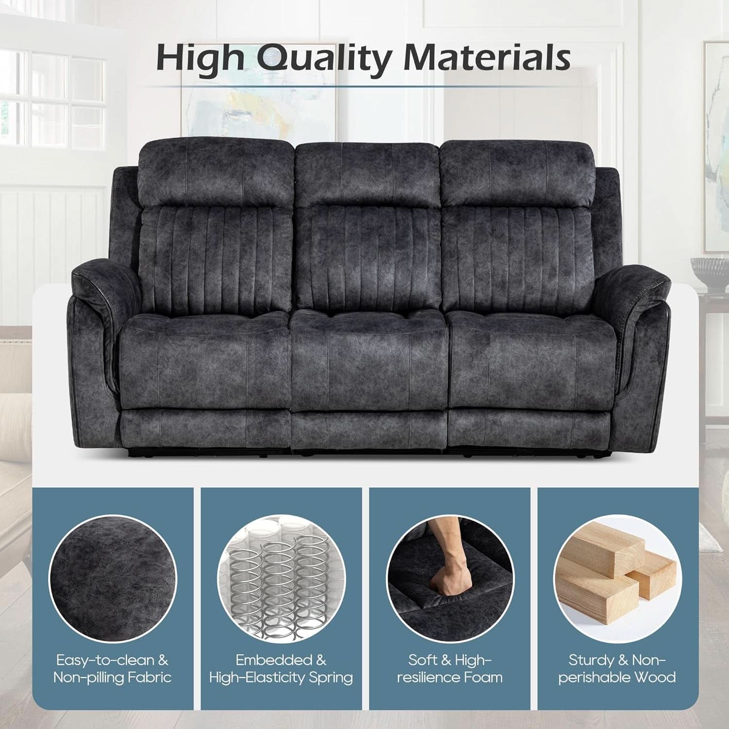 Zero Gravity Power Reclining Sofa Grey With USB Ports