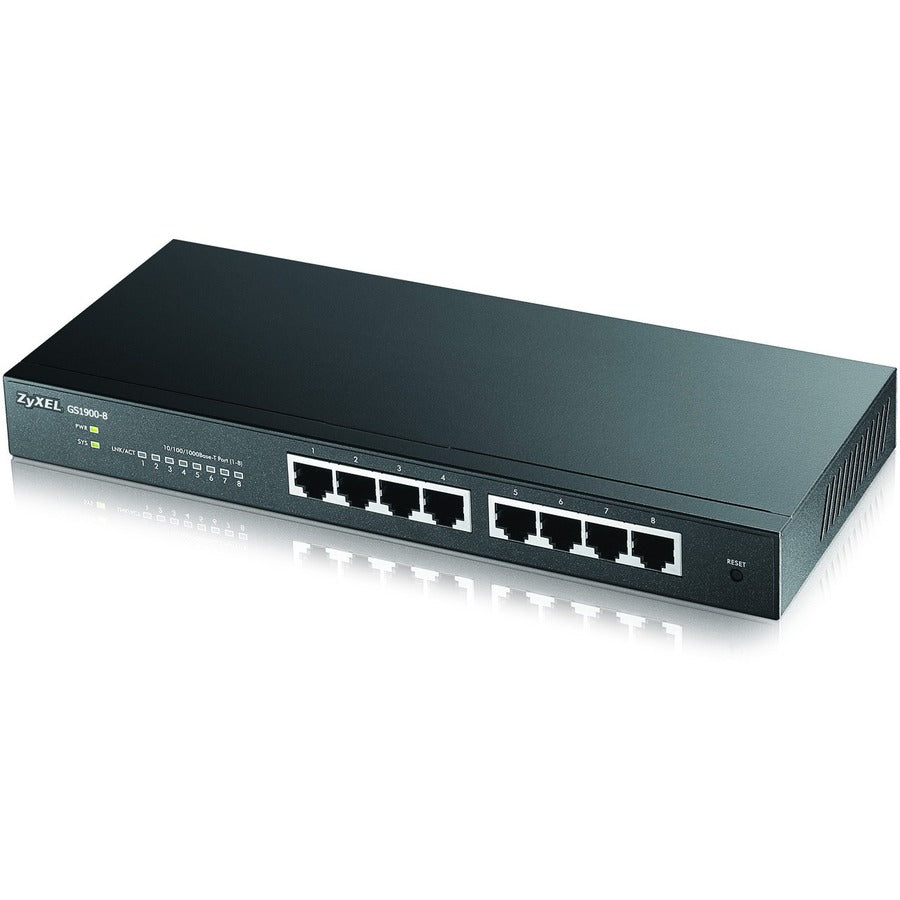 ZyXEL GS1900-8 Fanless 8 Port GbE L2 Web Managed Desktop Switch - 8 Ports - L2 Managed - 8
