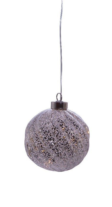Lighted USB Gold and Silver Glass Ball Ornament - Silver