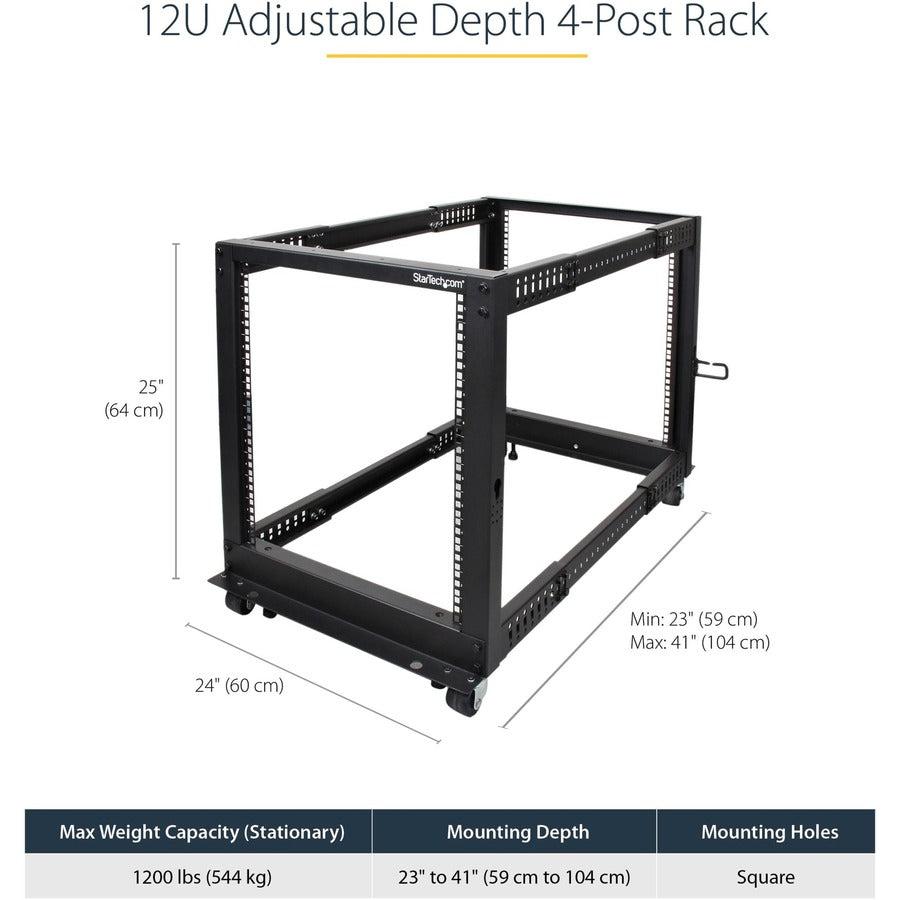 12U Server Rack - Adjustable Depth Open Frame Cabinet | StarTech.com 4POSTRACK12U