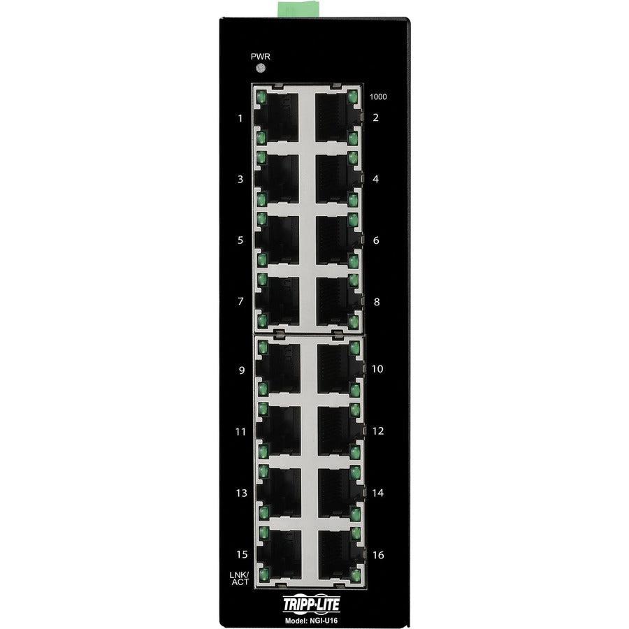 16-Port Industrial Gigabit Ethernet Switch - DIN Mount TAA Compliant | Tripp Lite NGI-U16