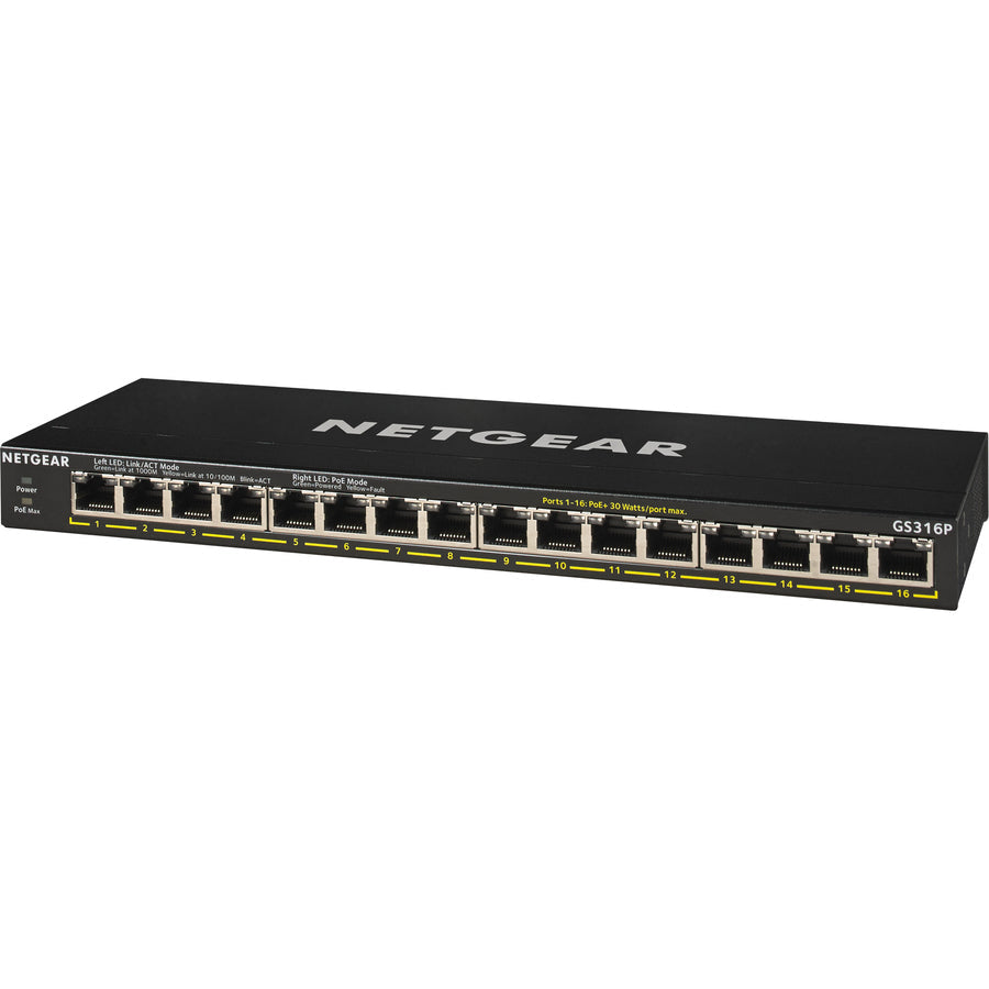 16-Port PoE Switch - Gigabit Ethernet Unmanaged Essentials | Netgear GS316P-100NAS