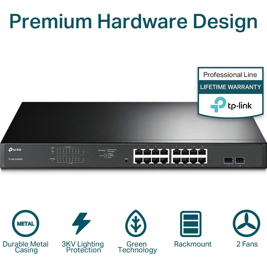 18-Port Gigabit Easy Smart Switch - 16-Port PoE+ 250W | TecISoft TL-SG1218MPE