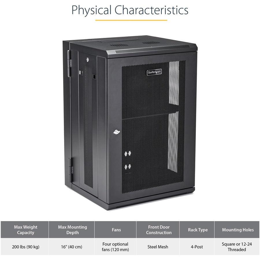 18U Wall Mount Server Rack - 4-Post Hinged Network Cabinet | StarTech.com RK1820WALHM