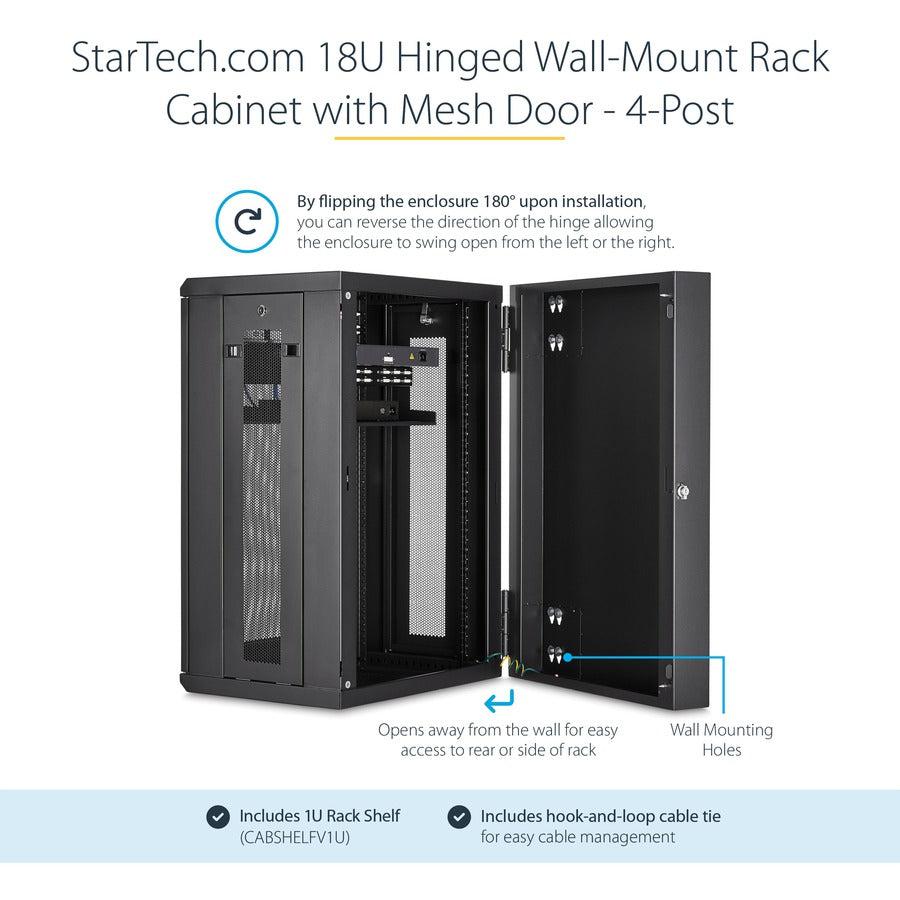 18U Wall Mount Server Rack - 4-Post Hinged Network Cabinet | StarTech.com RK1820WALHM