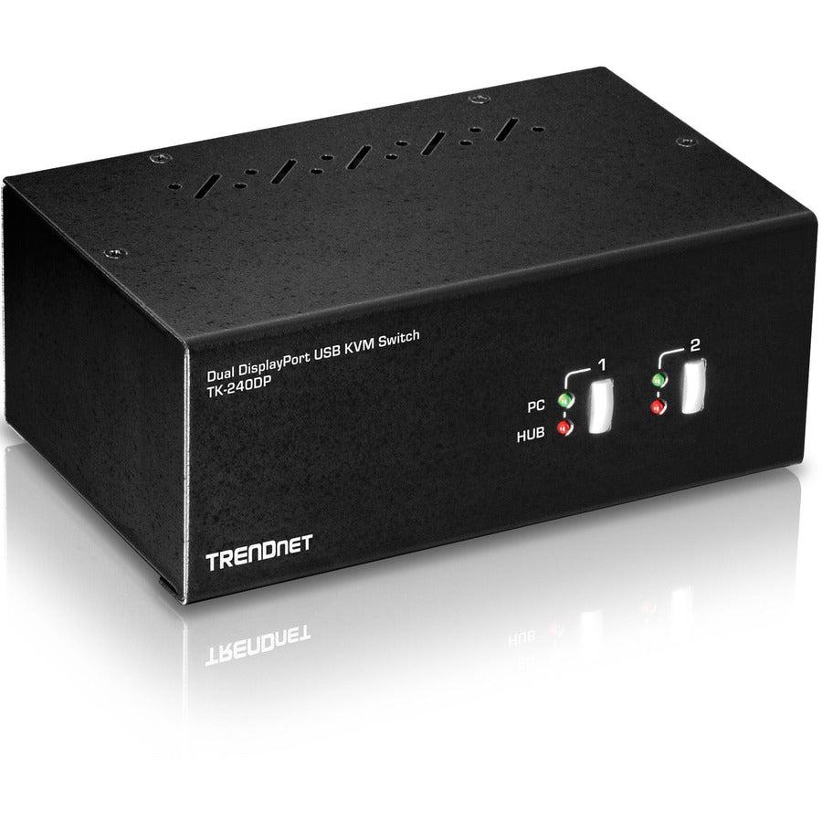 2 Port Dual Monitor KVM Switch - 4K DisplayPort USB Hub | TRENDnet TK-240DP