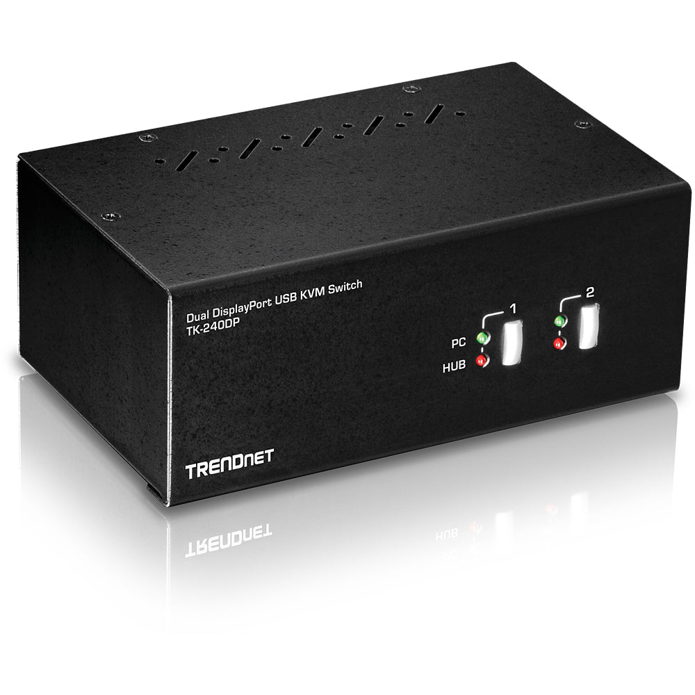 2 Port Dual Monitor KVM Switch - 4K DisplayPort USB Hub | TRENDnet TK-240DP