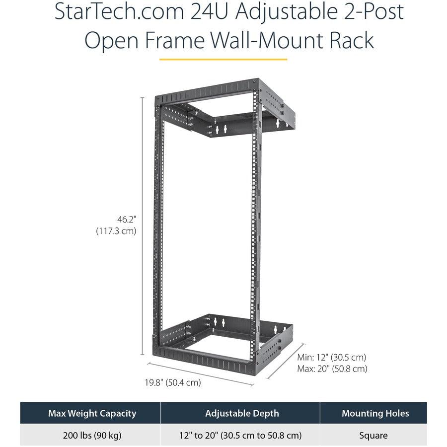 24U Wall Mount Network Rack - StarTech.com Open Frame 2-Post Server Rack | TecISOFT RACK-24U-20-WALL-OA