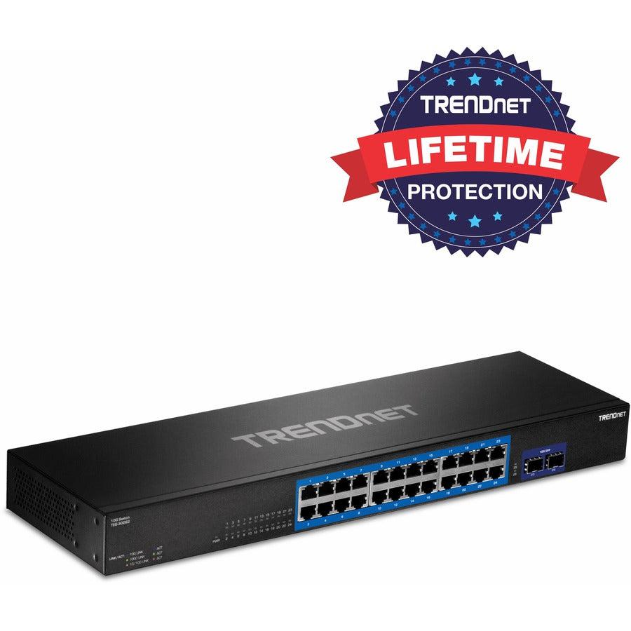 28-Port Gigabit Switch with 4 x 10G SFP+ Ports - 1U Rackmount | TrendNet TEG-30262